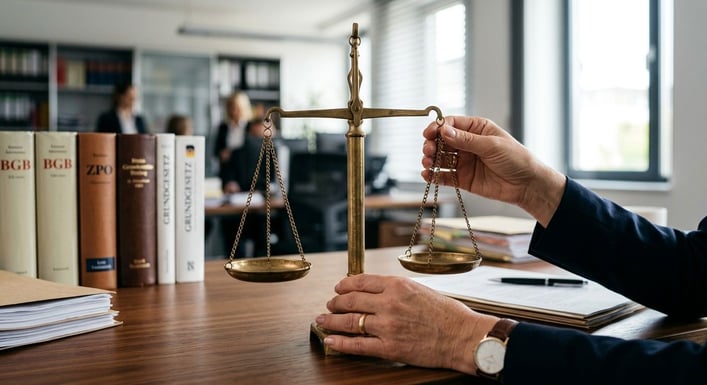 Hände halten Justizwaage, symbolisiert faire KFZ-Gutachten Kosten.
