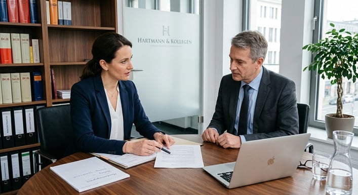 Office Visitor und Professional besprechen Restwertbörse Versicherung Restwertangebot Dokumente.