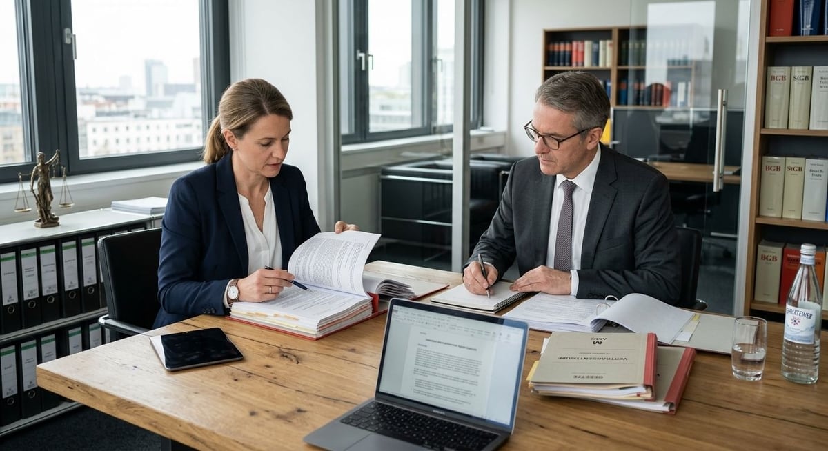Professionals am Tisch, diskutieren Unfallgegner macht falsche Angaben Fallakten.
