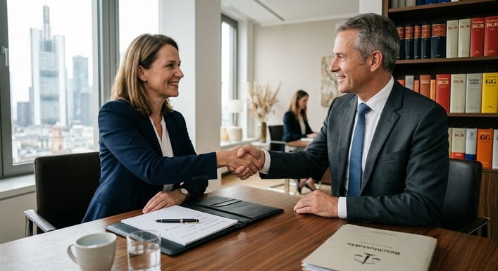 Zwei Personen geben sich nach einem Beratungsgespräch die Hand.