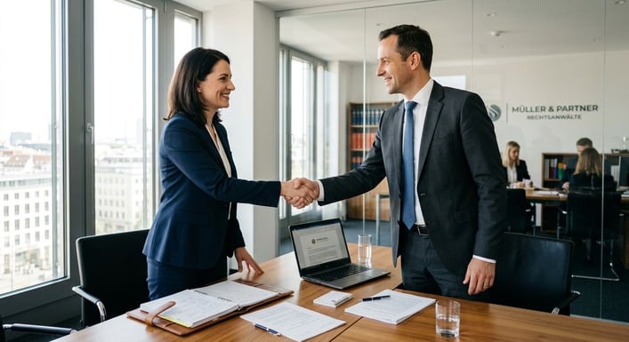 Zwei Personen geben sich nach einem erfolgreichen Gespräch die Hand.