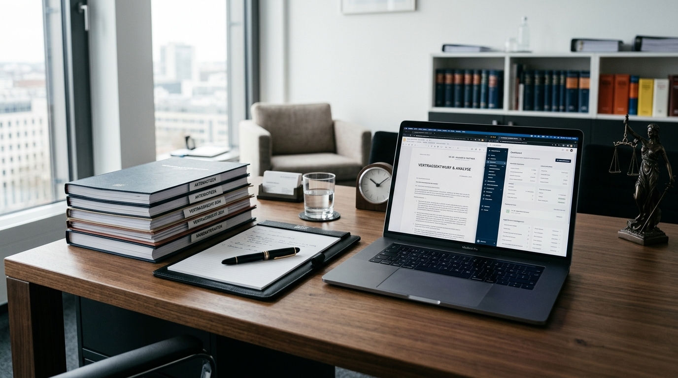 Eine Illustration, die eine ruhige Büroumgebung zeigt, in der Dokumente auf einem Schreibtisch liegen, um den administrativen Aufwand nach einem Unfall zu symbolisieren, ohne den Unfall selbst darzustellen.