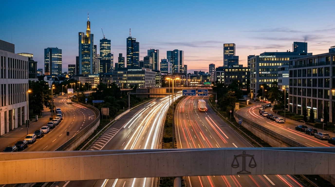 Moderne Stadtansicht symbolisiert Verkehr und Promillegrenzen.