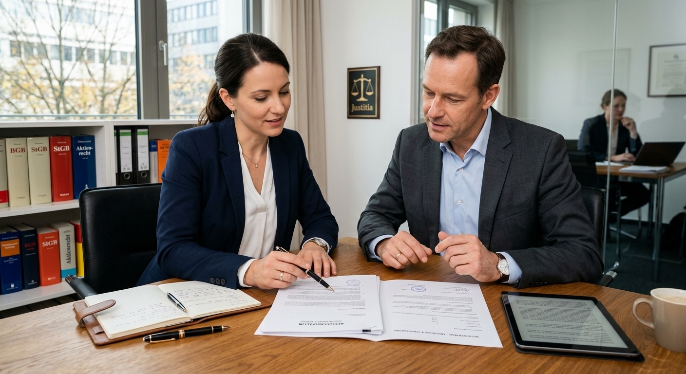 Anwalt und Klient prüfen Zeugenvorladung nach Unfallzeuge