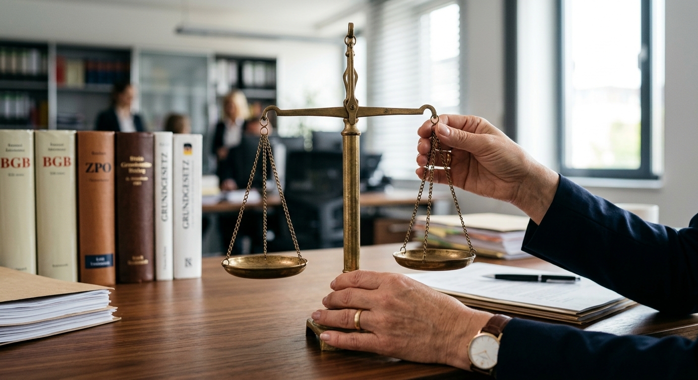 Hände halten Justizwaage, symbolisiert faire KFZ-Gutachten Kosten.