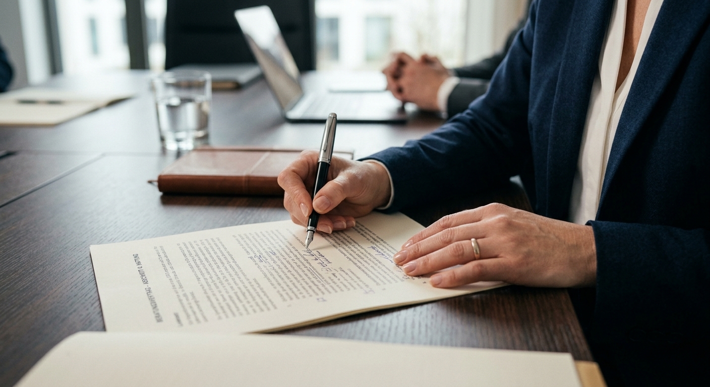 Hände halten Stift über Unfallbericht, Notizen machen.